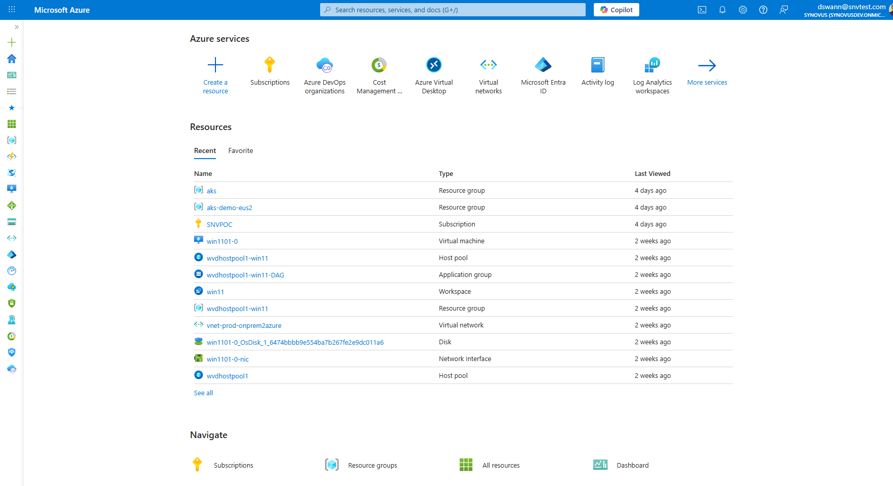Azure Portal Resource List