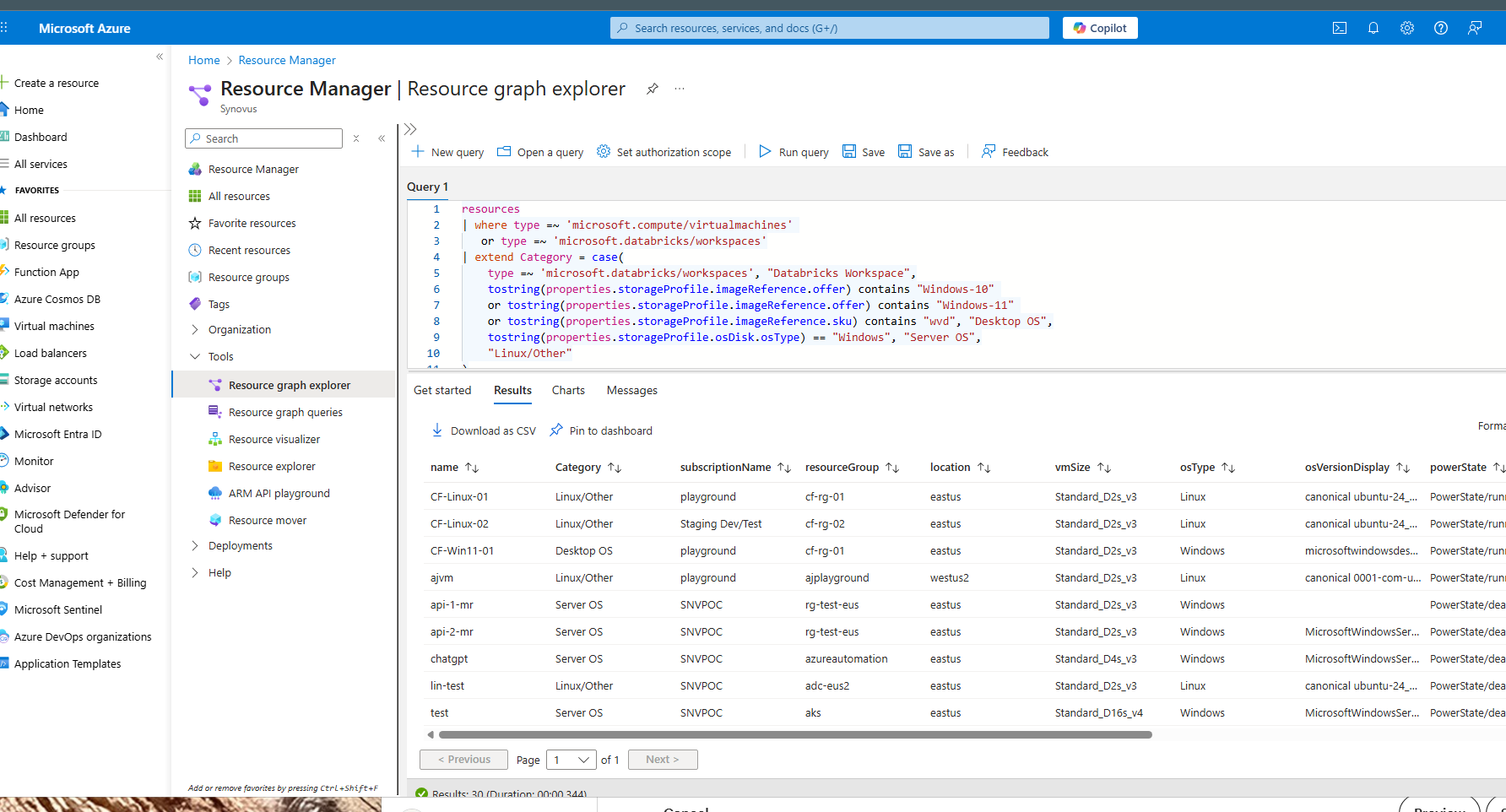 KQL Query Results in Azure Portal